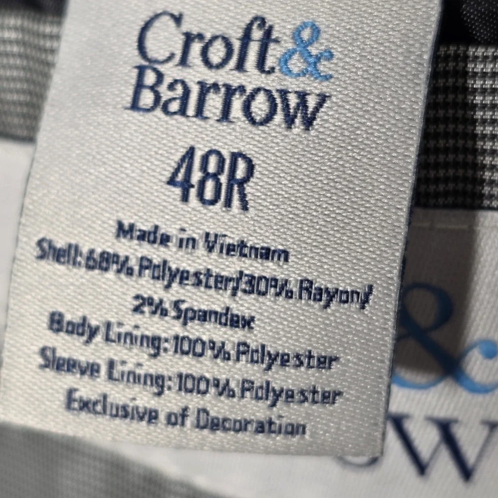 Croft & Barrow Men's Sport Coat Blazer‎ Two Button Black Poly Blend 48R Classic